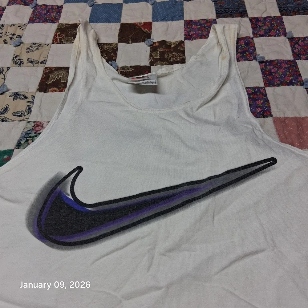 Vintage Nike Tank Top 90s Y2K‎ Size Large White Big Swoosh Check Logo